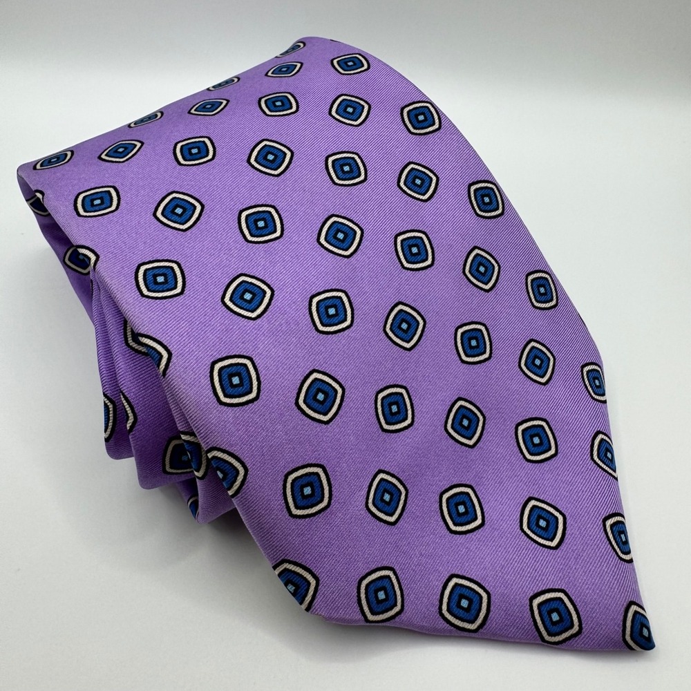 Brooks Brothers 346 Mens Silk Tie Purple Geometric Square Pattern Necktie Luxury